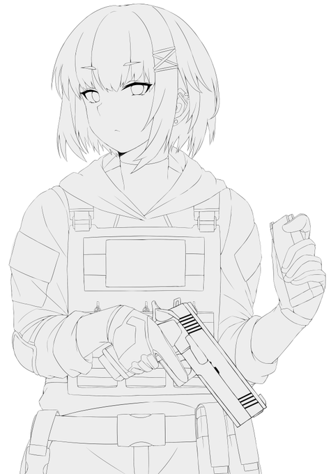 やっと線画終わった～
装備何もわからん 