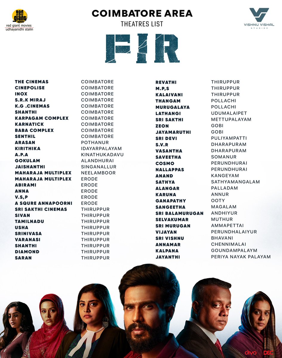 KollyPrime's tweet photo. #FIR - Widest release in @TheVishnuVishal’s career, with a massive number of theatres across Tamil Nadu 👌
#FIRfromToday in theatres 💣
@TheVishnuVishal @VVStudioz @RedGiantMovies_ @itsmanuanand @divomovies @decoffl https://t.co/gK39KtTt1r