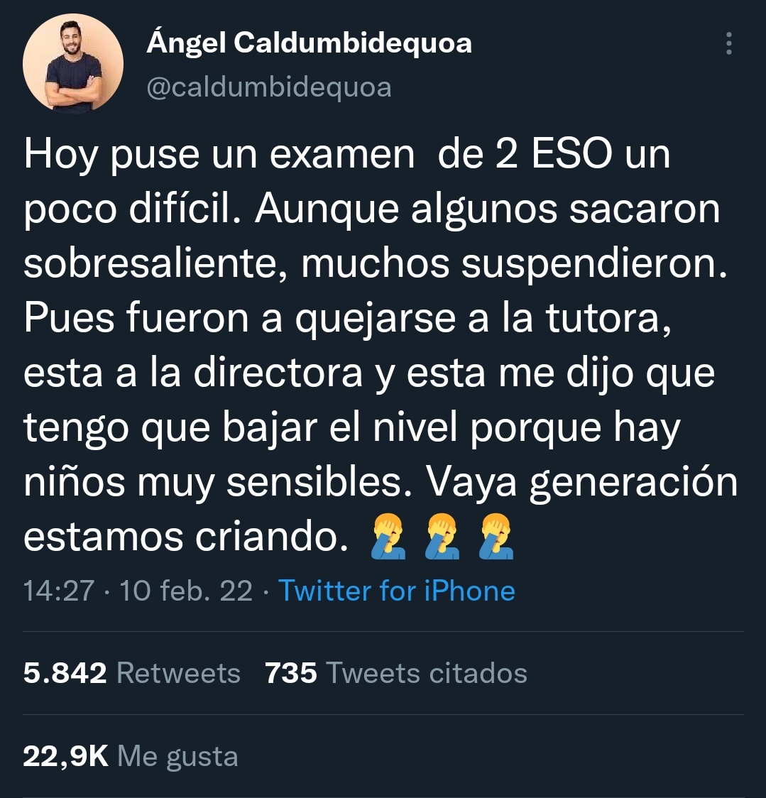 MAbellaVazquez's tweet photo. En el instituto, alguna que otra vez tuve profesores con los que pasaba eso de "un par de sobresalientes y el resto todo suspensos". Yo siempre era uno de esos sobresalientes, y una cosa os voy a decir: no los sacaba gracias a esos profesores precisamente. https://t.co/zaAcKT29Td