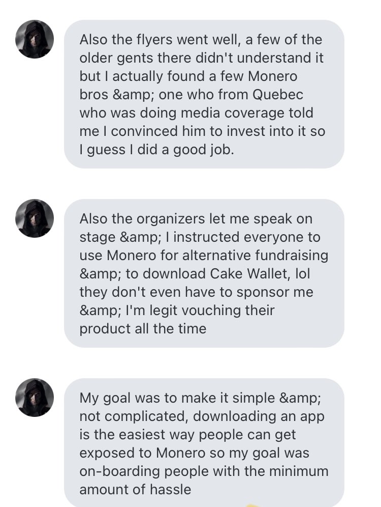 moneromatteo's tweet photo. More on his efforts in distributing fliers informing on Signal App, Monero, @cakewallet and a speech to the truckers on stage.
A true example for the Monero Bros to emulate - #MoneroFirst https://t.co/azFLIBNmSs