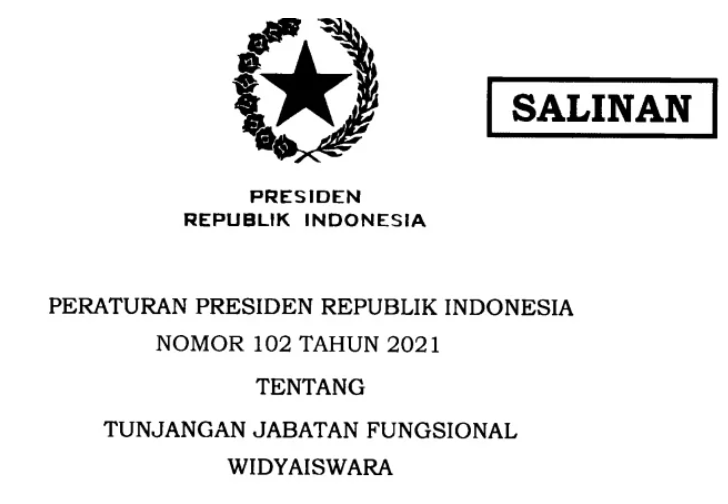 rfirmans_'s tweet photo. Peraturan Presiden RI No 102 Tahun 2021 tgl 25 Nop 2021 ttg Tunjangan Jabfung Widyaiswara. 

https://t.co/v7pBiwFusB
#widyaiswara #smartasn #widyaiswaradocuments https://t.co/YzGJFgbHMb