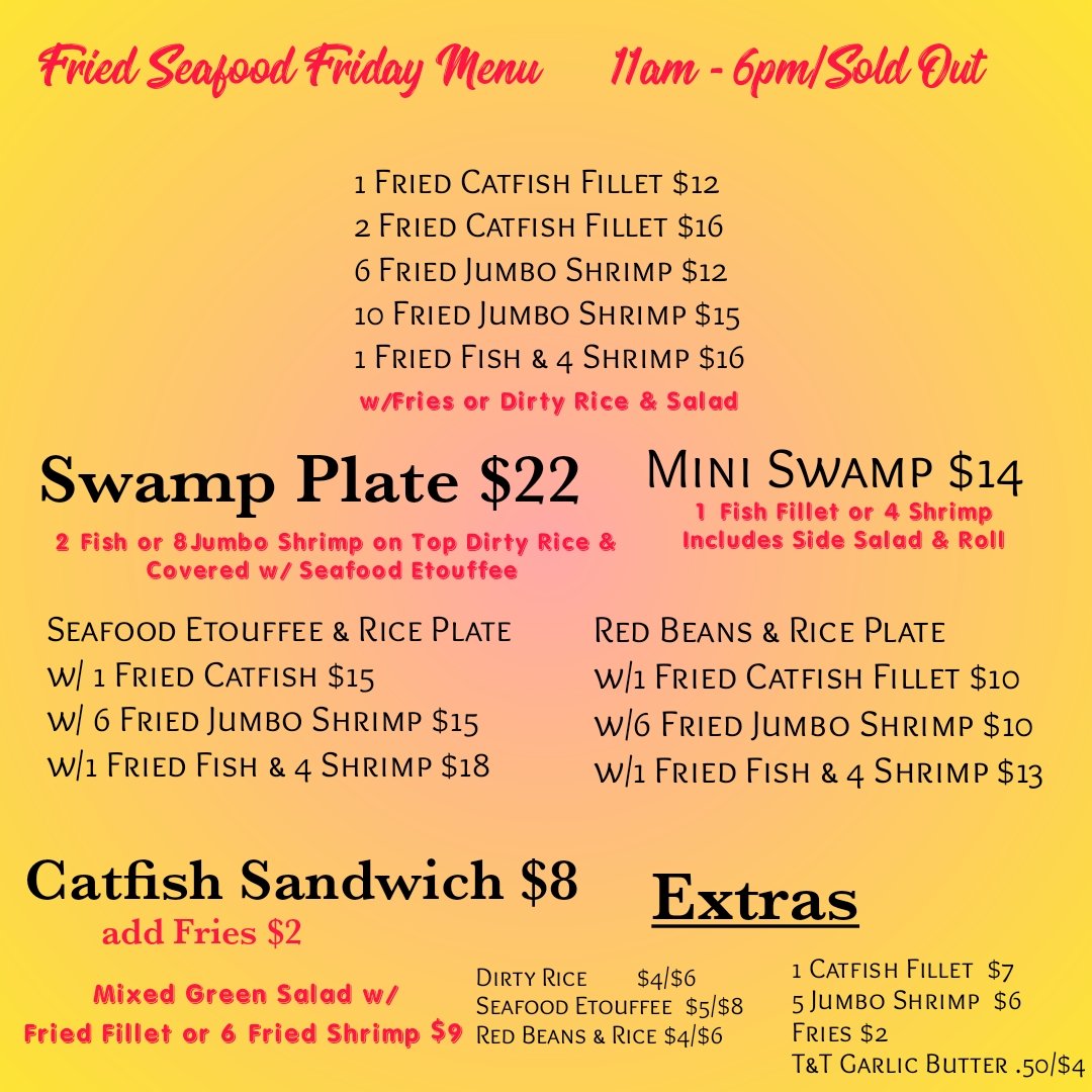TarasCajunCookn's tweet photo. Friday Menu https://t.co/Im41GPlHVB