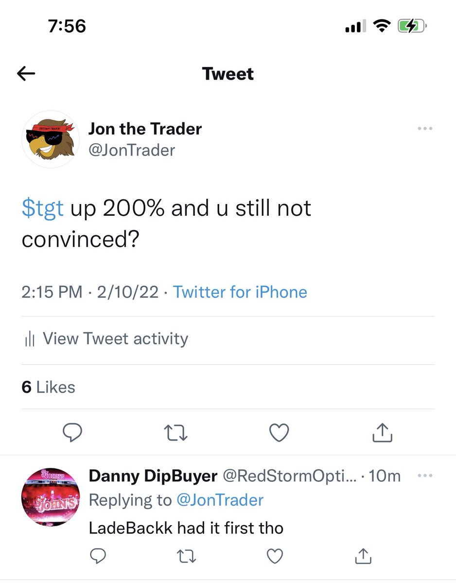 JonTrader's tweet photo. look at this idiot. Iโm sure he doesnโt know anything about options to say this comment. Just read his comment and laugh a little. If #ladebackk called 215 $tgt puts with a better entry than me then Iโll give him 50k. Idiot https://t.co/PgKcN4mV54