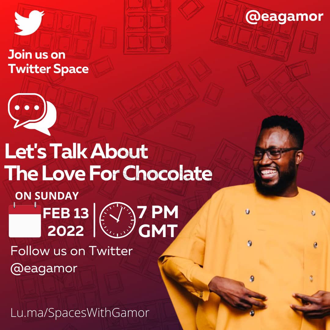 eagamor's tweet photo. The avenger &amp; creative @MOdamtten 👌🏾 ✨ 

-
🎺 *Topics for February*

Sun 13th: For the Love of Chocolate 🍫 #SpacesWithGamor 

Sun 20th: For the Love of Innovation ✨ 

Sun 27th: Open Convo: Ghana’s place in Black History Month ✊🏾 #SpacesWithGamor https://t.co/w1pPQzav79
