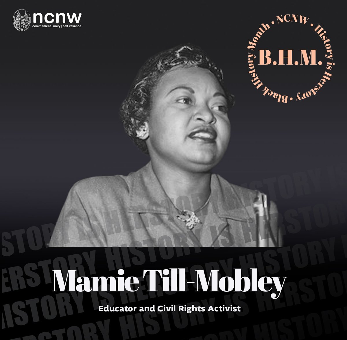 Mamie Till-Mobley was an Educator, Civil Rights Activist, and mother of the late Emmett Till. After the murder of her son, she became an outspoken advocate in the fight for civil rights. LEARN MORE on our Facebook: facebook.com/NCNW633 #ncnw #herstory #blackhistory