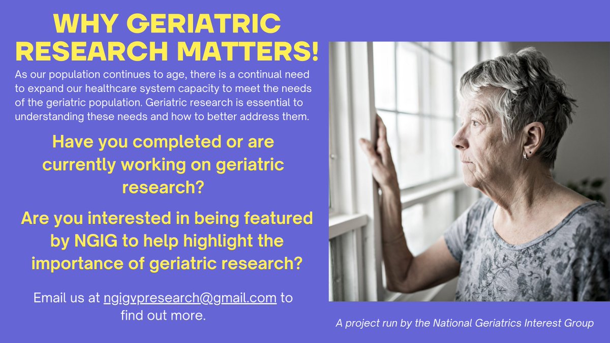 If you are a Canadian medical student who was previously or is currently involved in geriatrics research - we would love to feature you on the NGIG webpage, Facebook and Twitter!

For more information, email ngigvpresearch@gmail.com or complete this form: shorturl.at/jsCU5.