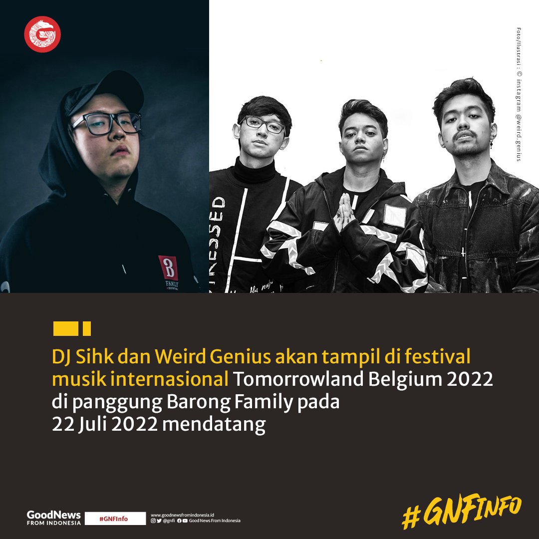 Tomorrowland adalah festival musik dansa elektronik Belgia yang diadakan di Boom, Flanders, Belgia. 

Di line up Tomorrowland 2022 ada dua nama Indonesia, Weird Genius dan DJ Sihk yang akan tampil pada tanggal 22 Juli 2022 di panggung Barong Family.