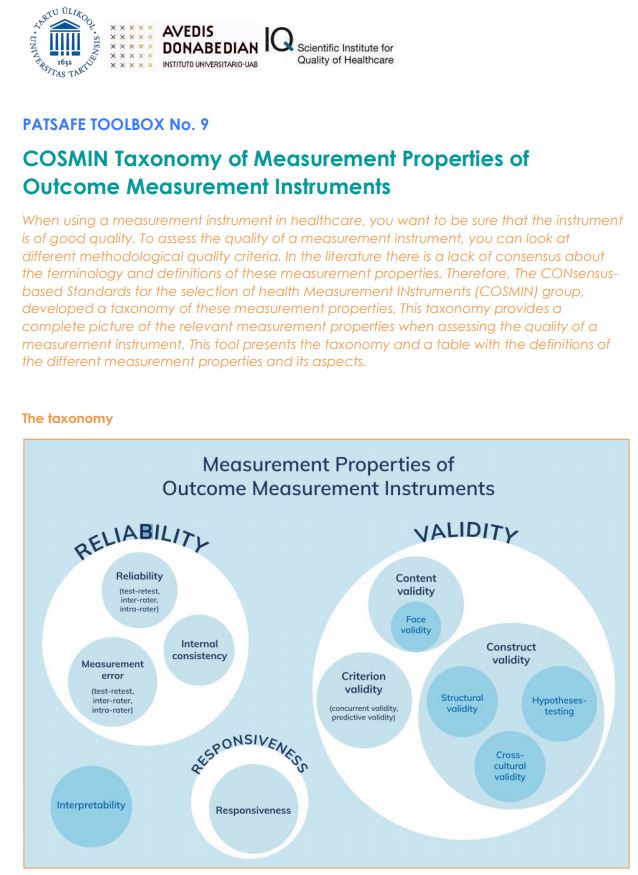 PATSAFE2's tweet photo. Using a validated tool is essential in (#patientsafety) research! Check your knowledge: do you know why COSMIN considers content validity the most important measurement property? To learn more about measurement properties, check this website #tools #PATSAFE @HCalsbeek https://t.co/wW9k9unlyP