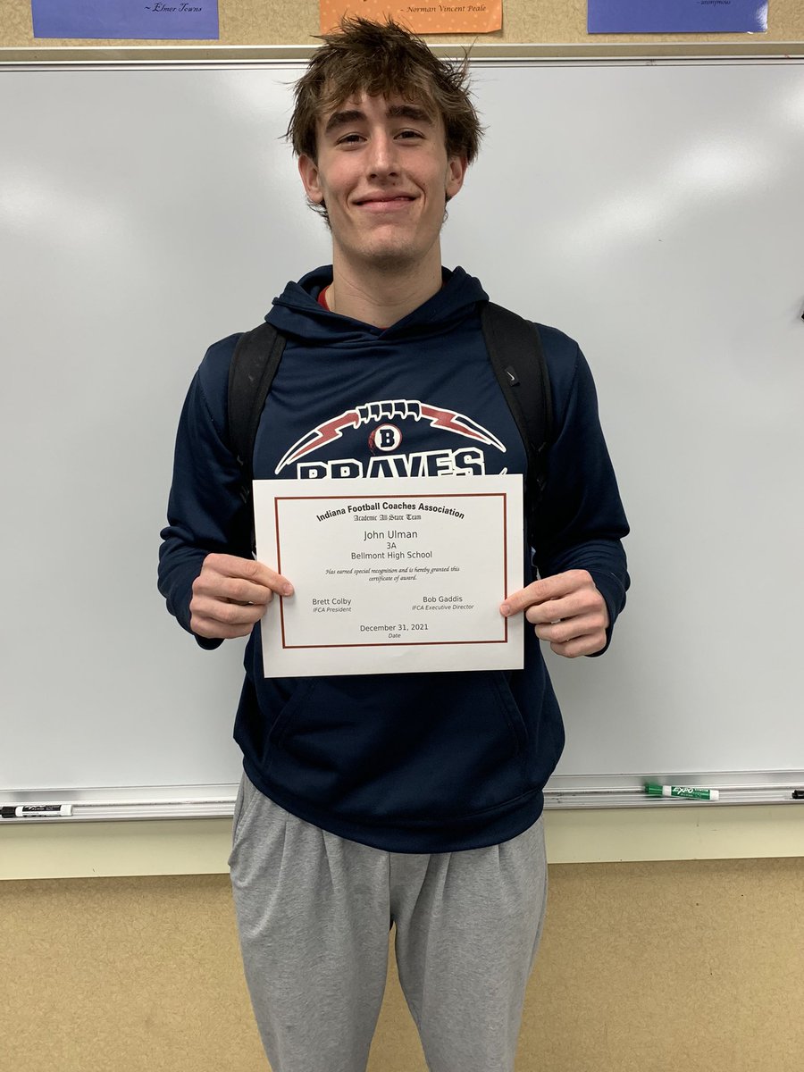 Bellmont_FB's tweet photo. Big congrats to QB/DB #22 John Ulman and OL/DL #74 Bryce Roop for being selected to the IFCA Academic All State Team! https://t.co/7SJvuoxC2v