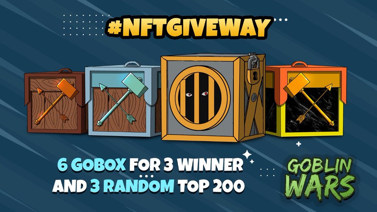 GoblinWarsNFT's tweet photo. https://t.co/d3ZnHxLttO
🔥Goblin Wars #play2earn #NFTGiveway 
📦3 GOBOX for 3 first and 3 ITEMBOX for random first 200.

🗓Start: 11 February, Ends: 15 February, Announce results: 16 February, Reward: 18 February

🔥Game running, mining mode released, it's paying🔥 https://t.co/wBYyJ5Y265