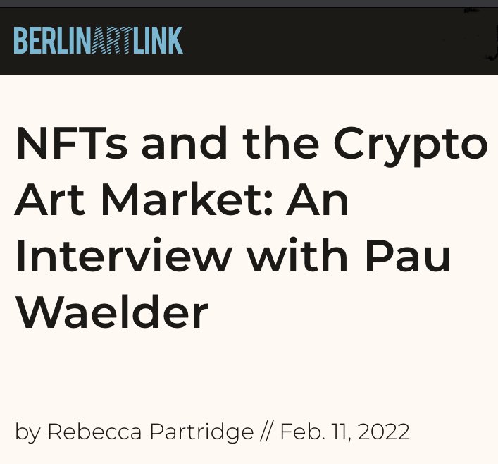 Great interview by Rebecca Partridge for <a href="/Berlin_Art_Link/">Berlin Art Link</a> in which we discuss #nft and the art market and some of my curatorial work.