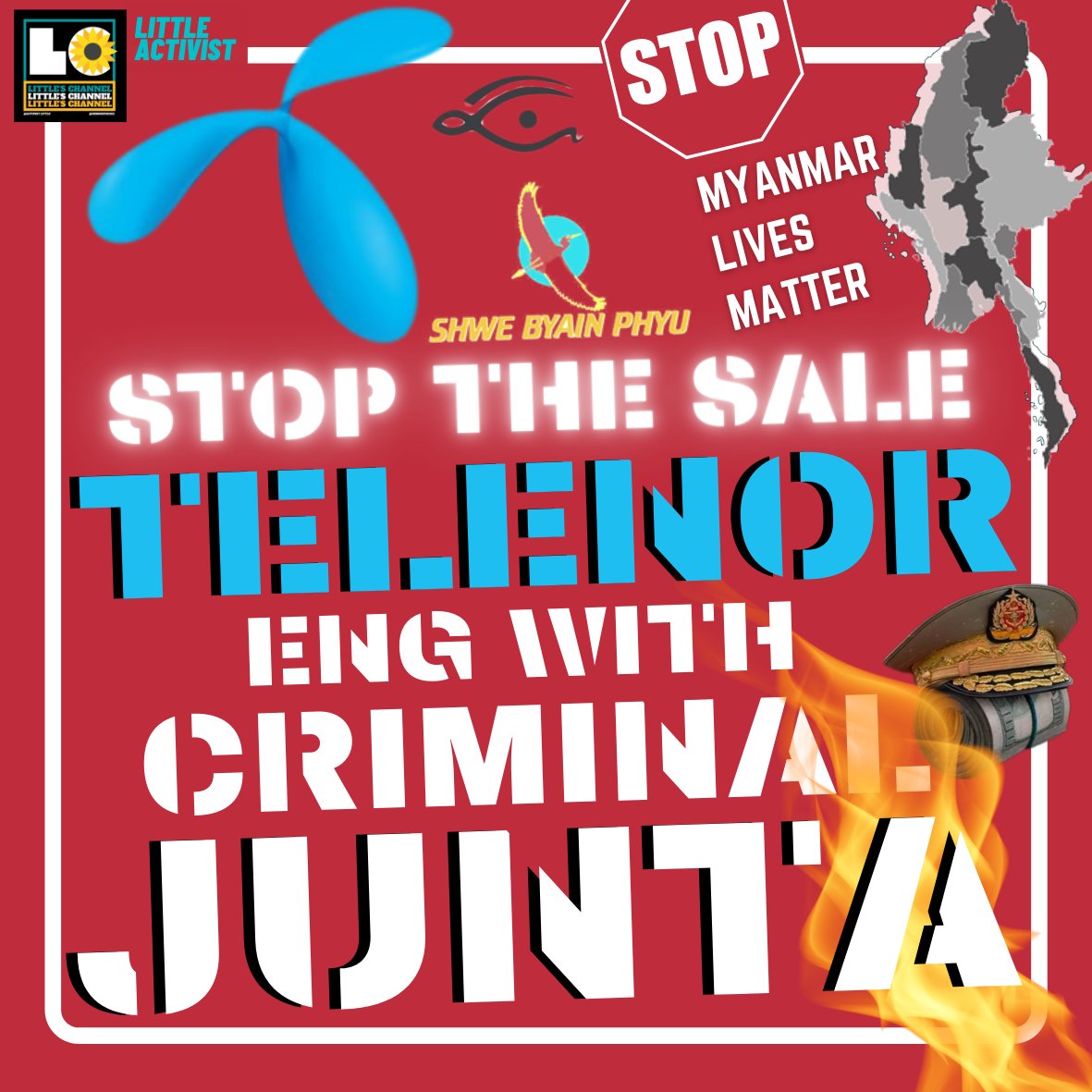 MYANMAR LIVES MATTER  @TelenorGroup is planning to sell @Telenor_mm to junta-affiliated M1 Group and Shwe Byain Phyu Telecom. If sold, the junta could steal the personal data of 18 million Telenor users.  #Telenor_StopTheSale #Telenor_EndWithCriminalJunta