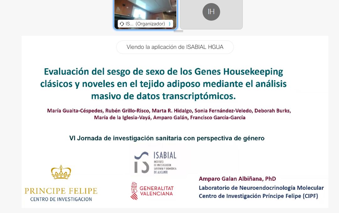 CIPFciencia's tweet photo. Amparo Galán ha presentado hoy en @isabial_iis un proyecto en el que se observan diferencias de expresión génica en tejido adiposo de hombres y mujeres.
#11F2022 #ISABIALWomenInScience https://t.co/uPgiEBCEFH