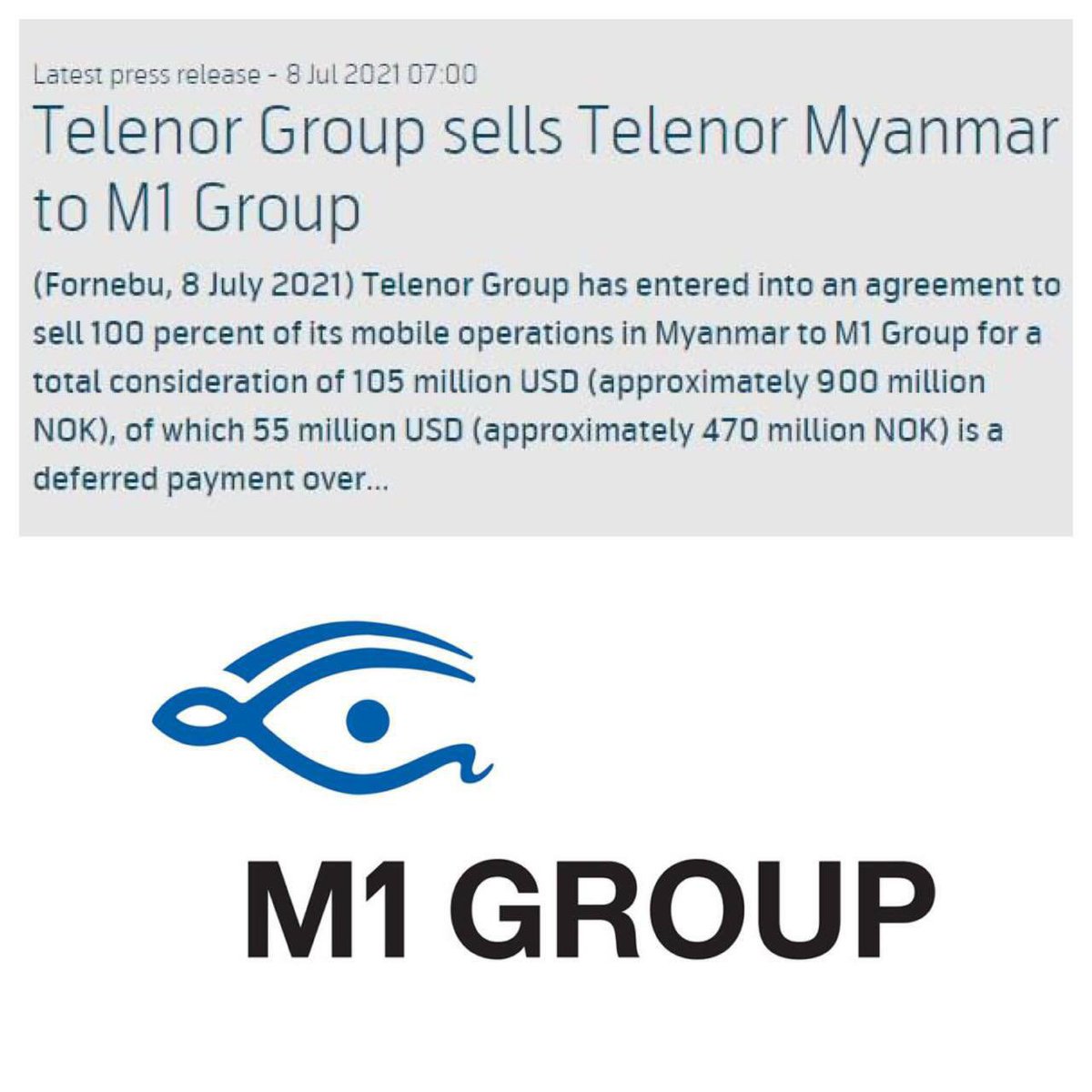 Tyler69194457's tweet photo. As a consequence of selling its business to junta’s conglomerate,Telenor has become a lucrative source of revenue for military’s ammunition and users' security information will fall into the hands of it.#Telenor_EndWithCriminalJunta #Telenor_StopTheSale https://t.co/21BpExewDb