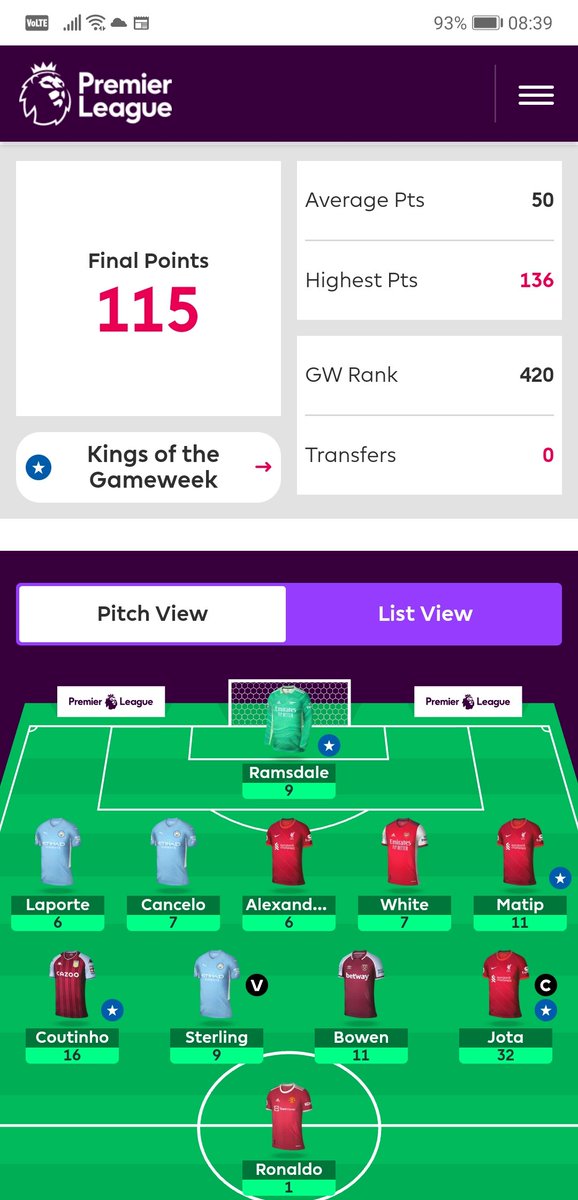 Loz_72's tweet photo. @FPLMate If I only got some points out of Ronaldo. https://t.co/DwhWimjUrT