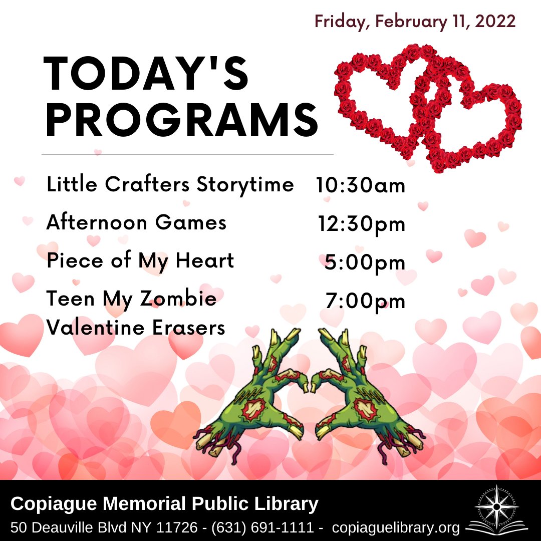CopiagueLibrary's tweet photo. Don't miss today's programs!
https://t.co/PsBtAsSt7A
https://t.co/dYwuUfeP6d
https://t.co/nhjW7NOji7
https://t.co/yEwTIZRASD
#CopiagueLibrary #CopiagueNY #VirtualPrograms #Libraries #CopiagueKids #Games https://t.co/8pjgEbok6i