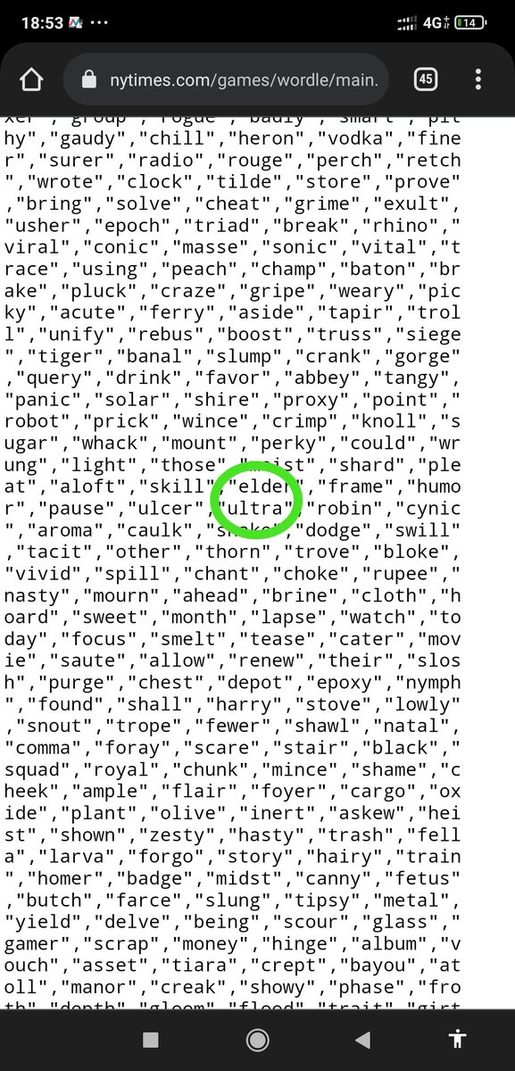 xadhan's tweet image. Hi @nytimes if the answer to Tomorrow's #WORDLE is ULTRA, yu need to reset your data.
The answers for future Wordle could be seen at .json.