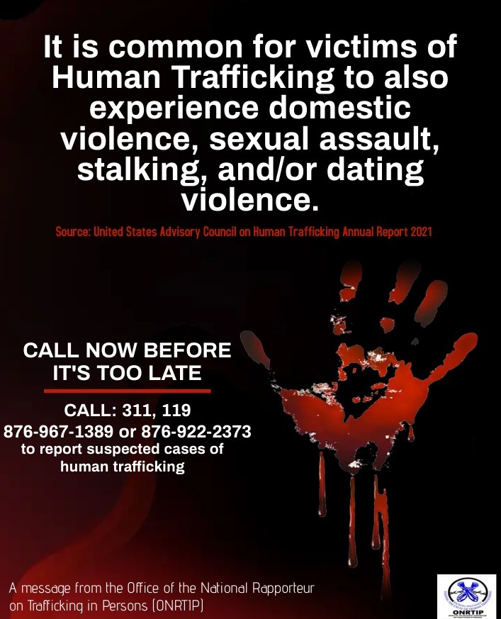 ONRTIPJamaica's tweet image. It is not uncommon for victims of Human Trafficking to also experience domestic violence, sexual assault, stalking, and/or dating violence. 
#endallformsofabuse
#endallformsofslavery