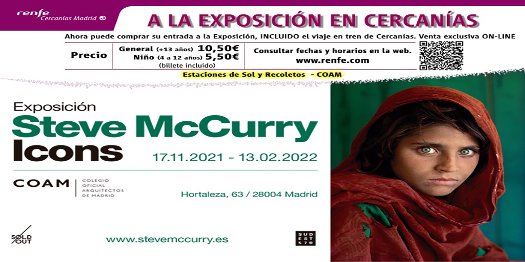 CercaniasMadrid's tweet photo. Tienes hasta el domingo, 13 de febrero, para disfrutar de ICONS, una de las retrospectivas más completas del fotógrafo Steve McCurry.

Aprovecha el billete combinado:
➡️ Viaje en Cercanías I/V hasta las 🚉 de Sol o Recoletos.
➡️ Entrada a la exposición.
➡️ https://t.co/7YgkIP7lUl https://t.co/flJARmSfHf