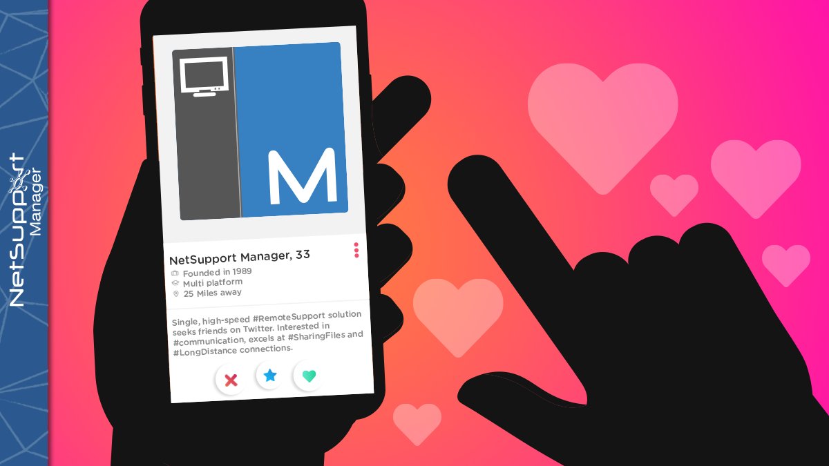 NetSupportNSM's tweet photo. Can anyone help? 😉 #ValentinesDay
💕Single, high-speed #RemoteSupport solution seeks friends on Twitter. Interested in #communication, excels at #SharingFiles and #LongDistance connections. Multi-tasker. Will keep your #data private.
Please RT and follow @NetSupportNSM! 💕 https://t.co/lHd9nFgC5f