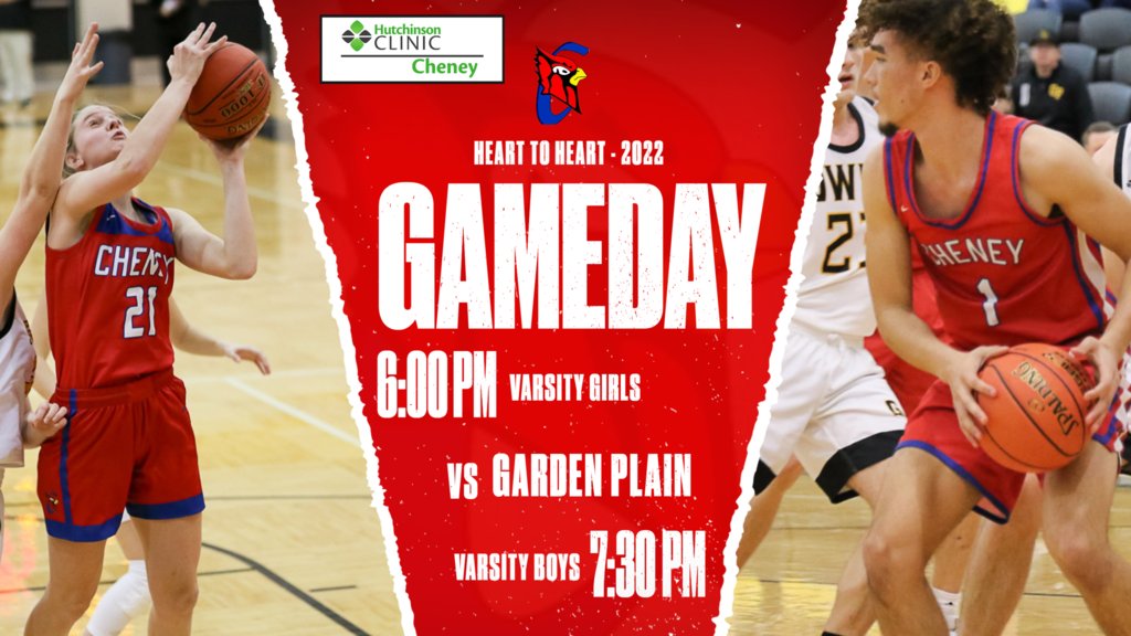 Heart to Heart Basketball games and Homecoming Ceremony in Cheney tonight! Youth Basketball Night, Chick Fil A concessions and more, come join us. The night is sponsored by the Hutchinson Clinic, stop by to meet Dr. Ott Heasley. #GoCardinals