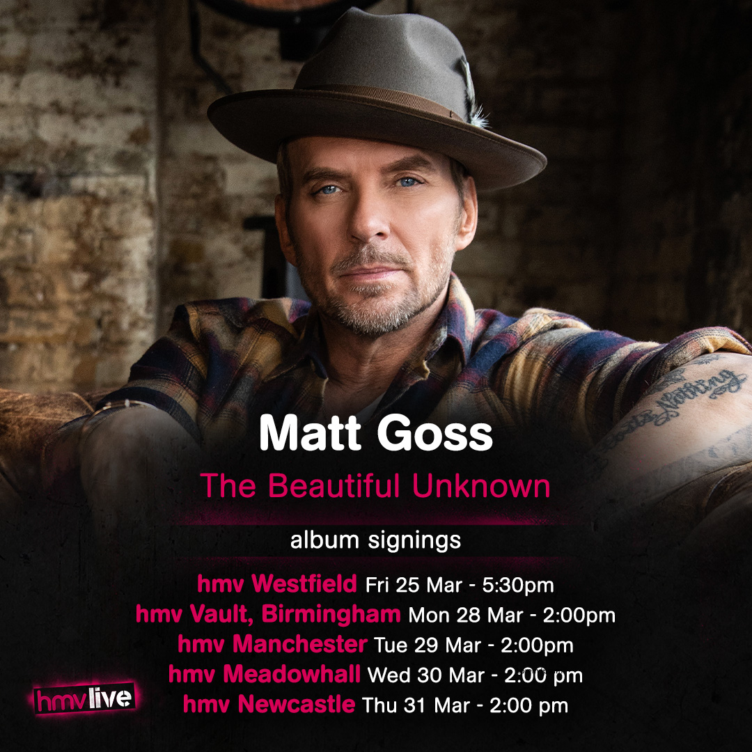 hmvtweets's tweet image. 🚨ON SALE NOW!🚨

To celebrate the release of his latest album 'The Beautiful Unknown', @mattgoss joins us for FIVE album signings in March.

Find out how to attend here:
hmv.com/hmvlive/mattgo…

#hmvLive