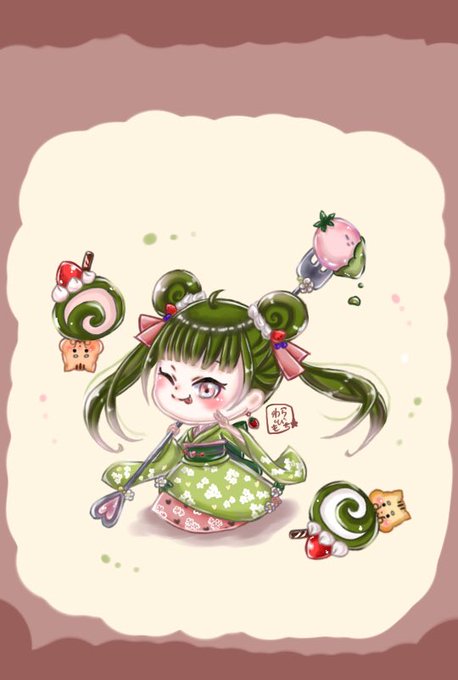 抹茶のいちごロールケーキのtwitterイラスト検索結果