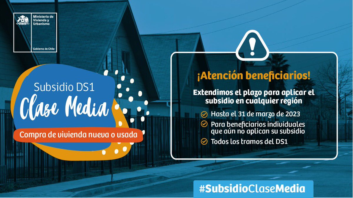 FelipeWard's tweet photo. Para continuar con las medidas que faciliten el acceso de las familias a una vivienda, extendimos hasta el 31 de marzo de 2023 la posibilidad de aplicar el #SubsidioClaseMedia DS1 en cualquier región. Sin trámites, los beneficiarios podrán usarlo en cualquier zona del país 🏠🏠 https://t.co/MyQsXG4Uik