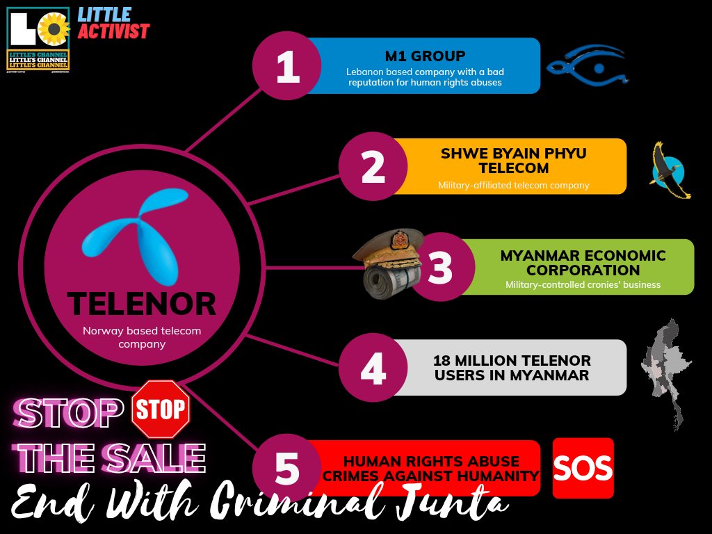 Income of junta will be used for committing #WarCrimes and killing thousands of innocent civilians. @TelenorGroup — Stop selling @Telenor_mm to junta-affiliated business and restore human rights!  #Telenor_StopTheSale #Telenor_EndWithCriminalJunta