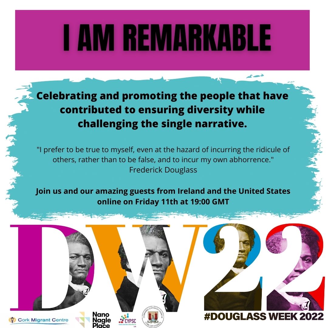 Cork City Council (@corkcitycouncil) on Twitter photo 📢#DouglassWeek is here!
🗨️Don't miss tonight's 'I am Remarkable' Douglass Week Event!
➡️Expect some brilliant speakers <a href="/CorkMigrant/">CorkMigrantCentre</a> & Deputy Lord Mayor of Cork Cllr Mary Rose Desmond <a href="/maryrdes/">Mary Rose Desmond</a>
📅TODAY at 19.00
👩💻Catch it here:youtube.com/watch?v=-m6OE4… 📢#DouglassWeek is here!
🗨️Don't miss tonight's 'I am Remarkable' Douglass Week Event!
➡️Expect some brilliant speakers <a href="/CorkMigrant/">CorkMigrantCentre</a> & Deputy Lord Mayor of Cork Cllr Mary Rose Desmond <a href="/maryrdes/">Mary Rose Desmond</a>
📅TODAY at 19.00
👩💻Catch it here:youtube.com/watch?v=-m6OE4…
