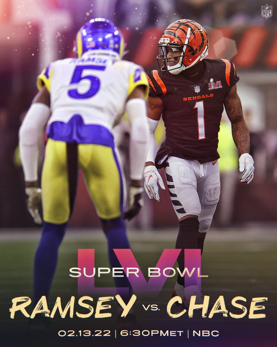 Gonna have eyes on this matchup ALL GAME. 👀

<a href="/jalenramsey/">Jalen Ramsey</a> | <a href="/Real10jayy__/">Ja’MarrChase</a> 

📺: #SBLVI -- Sunday 6:30pm ET on NBC
📱: NFL app