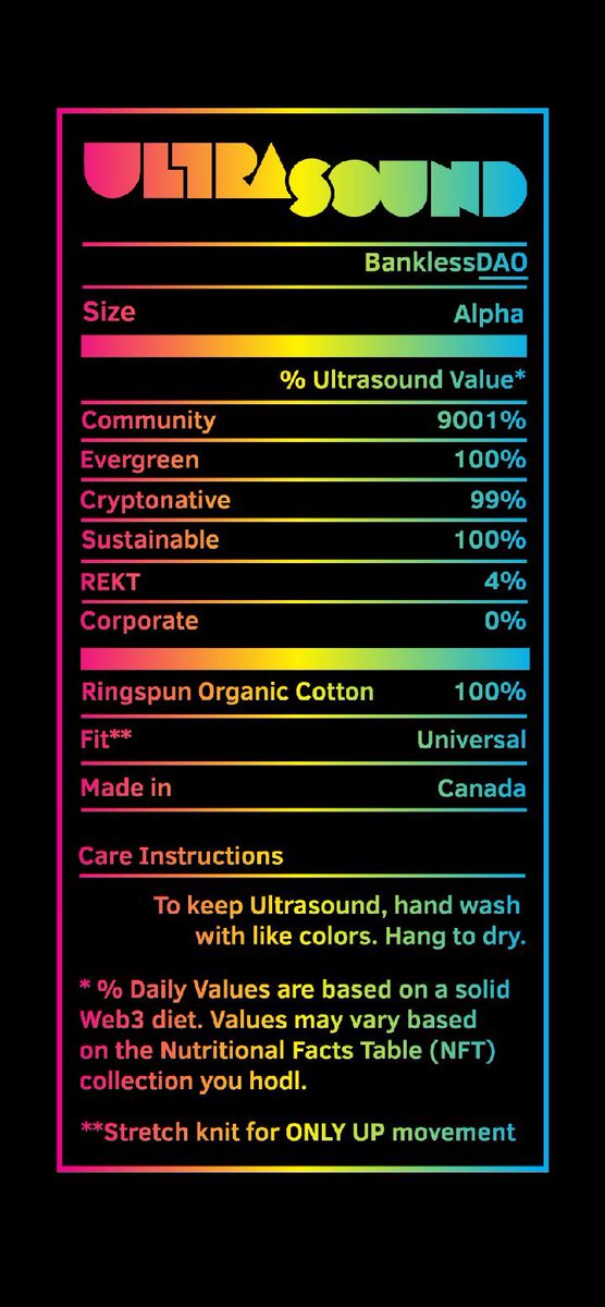 peta_sp's tweet photo. Who is USM? Well, how about this ULTRA SOUND Nutritional Facts Table (NFT😉) to help you see our vision. Printed in CMYK for all you art nerds 🤓. Designed by @JENeticsDesign for our Curation Team. https://t.co/TQ5cpf4y7J