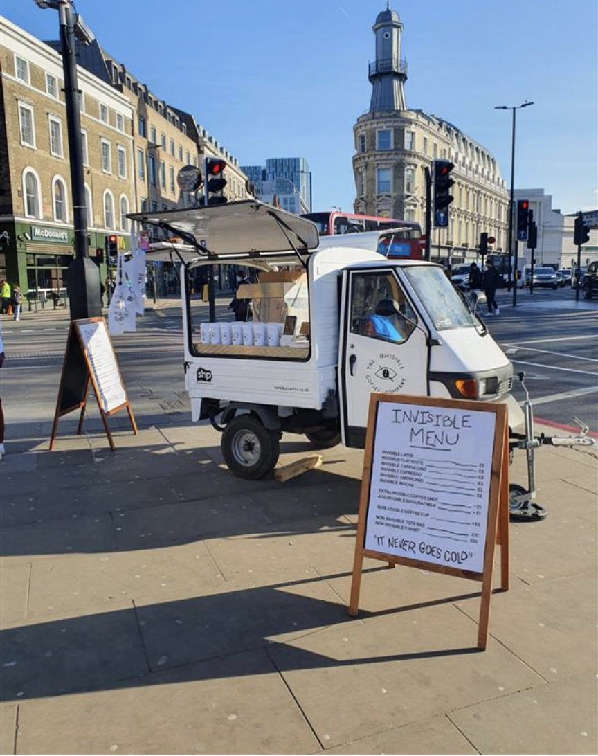 SHPcharity's tweet photo. The sun is shining and we're still here at #KingsCross selling our #InvisibleCoffee. Pop down and say hello to our friendly team, and find out what #InvisibleCoffeeCo is all about. #Homelessness #Homeless https://t.co/EwoXijcWem