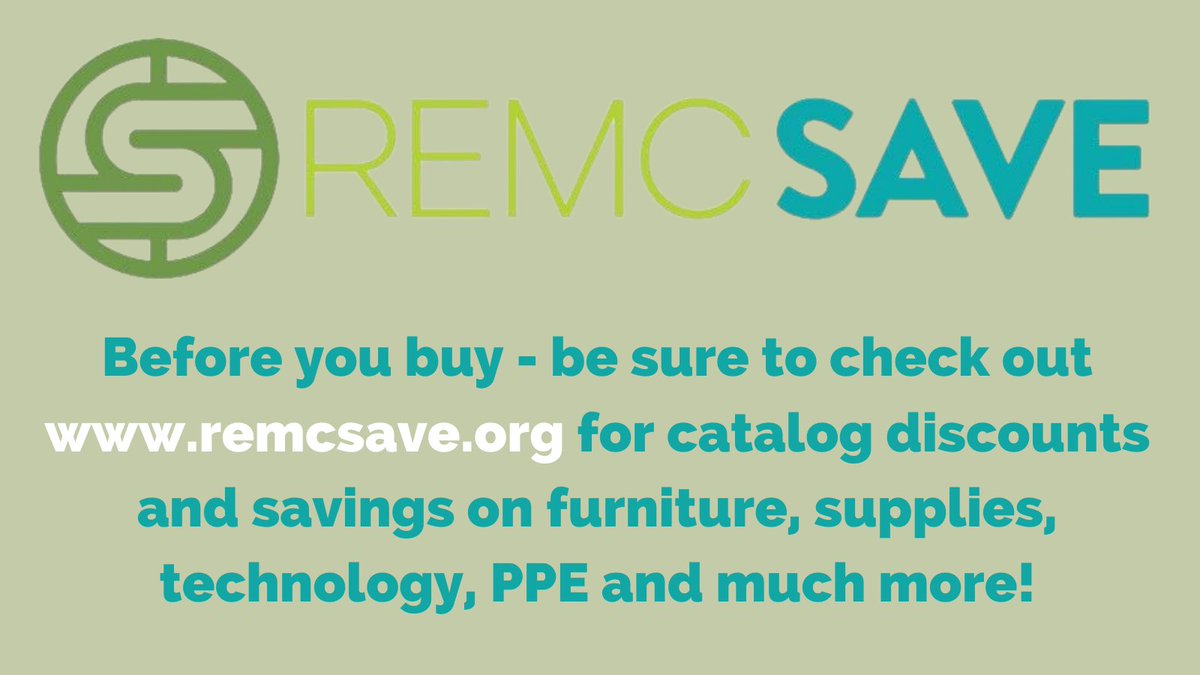 The REMC Association put more than $125 million back in the budgets of schools in 2020 through REMC SAVE. Visit remcsave.org to find catalog discounts and competitively bid school supplies, paper, PPE, software, furniture and MORE! Check REMC SAVE before you buy!
