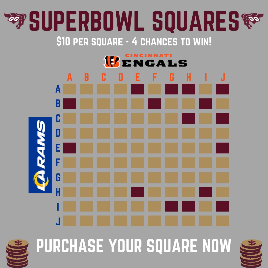 2 DAYS LEFT 👀 🏈 

Message us to get your hands on the last few squares we have to offer ‼️

4 cash prizes up for grabs this Sunday  💰

Huge thank you to everyone who has already supported this fundraiser 🥰