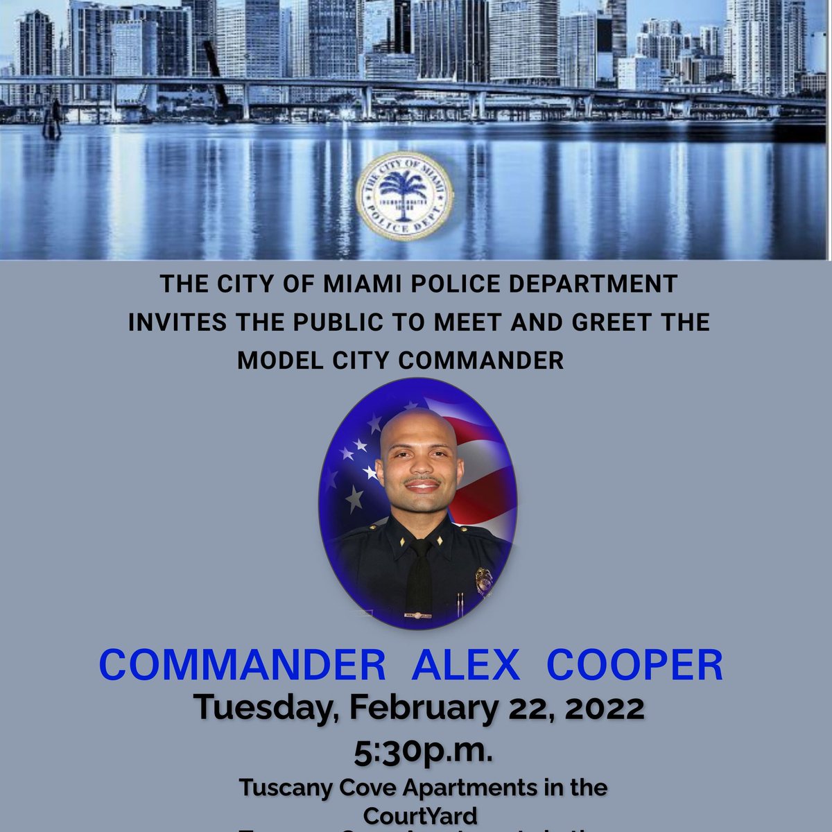 CPSSweet's tweet image. Meet your Model City Commander at Tuscany Cove Tuesday, February 22nd at 5:30. Don&apos;t meet him there beat him there.