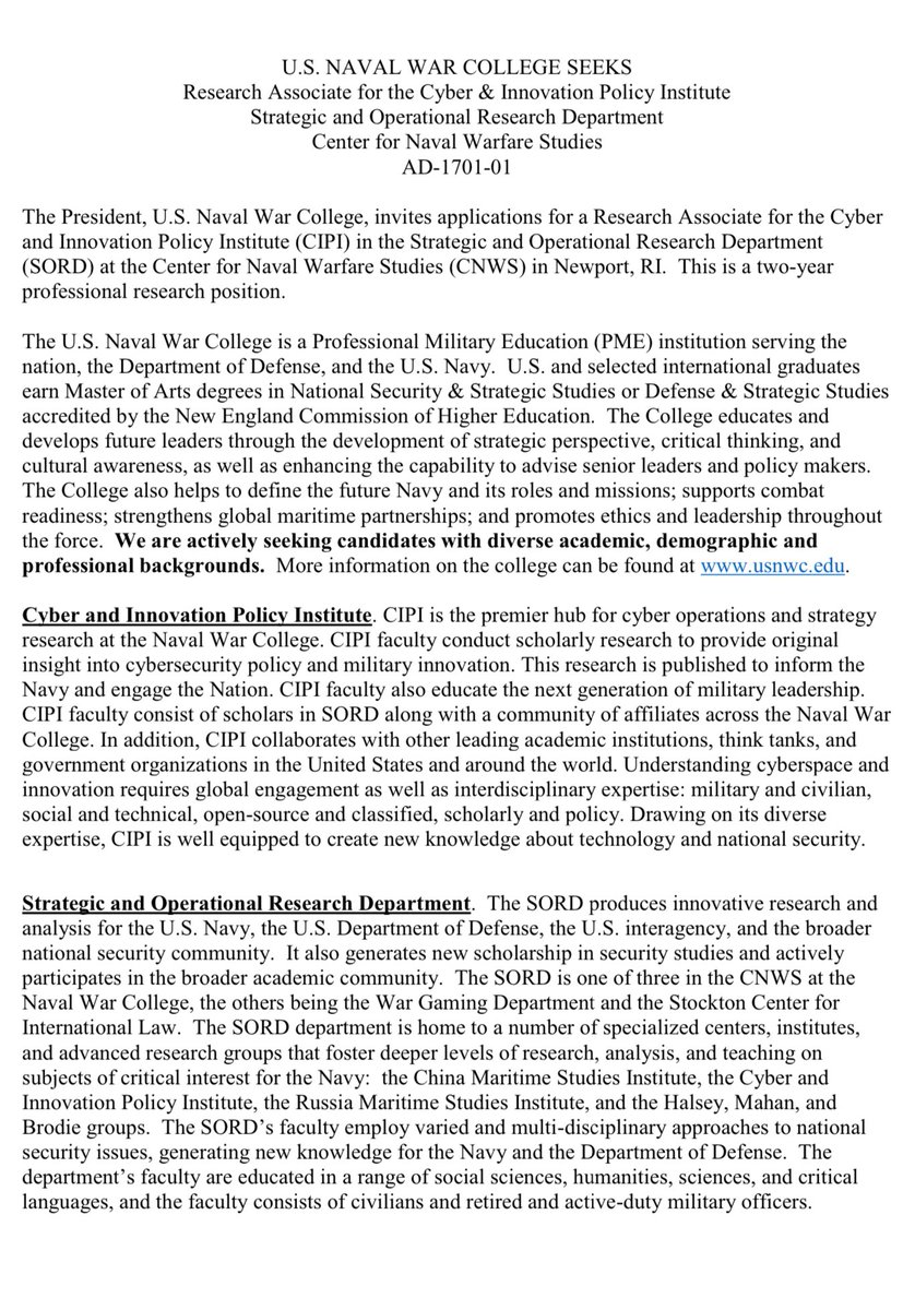 FLSiii's tweet image. One week left to apply! It&apos;s a cool job: #Research and #write about #technologypolicy and #nationalsecurity. Work with a great team. Learn to advance your career. Live in a fun place. Make a difference! #academicjobs #womenintech @womenalsoknow @POCalsoknow @OutInNatSec @NWC_CIPI