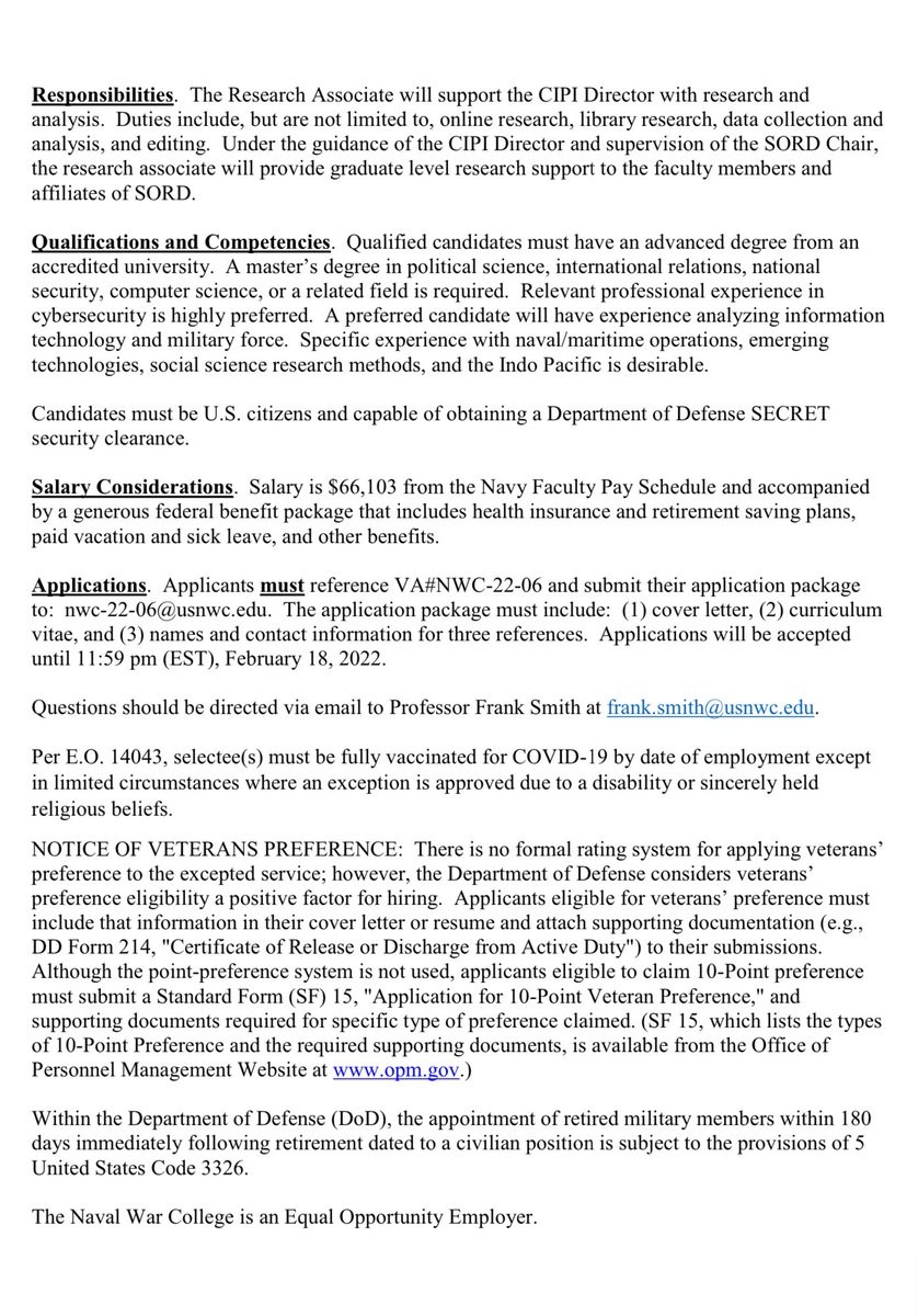 FLSiii's tweet image. One week left to apply! It&apos;s a cool job: #Research and #write about #technologypolicy and #nationalsecurity. Work with a great team. Learn to advance your career. Live in a fun place. Make a difference! #academicjobs #womenintech @womenalsoknow @POCalsoknow @OutInNatSec @NWC_CIPI