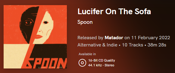 FreshFruitRock's tweet photo. New album from Spoon - Lucifer On The Sofa. 
#newmusic #qobuz #indiemusic  @spoontheband https://t.co/qE73qwt7s2