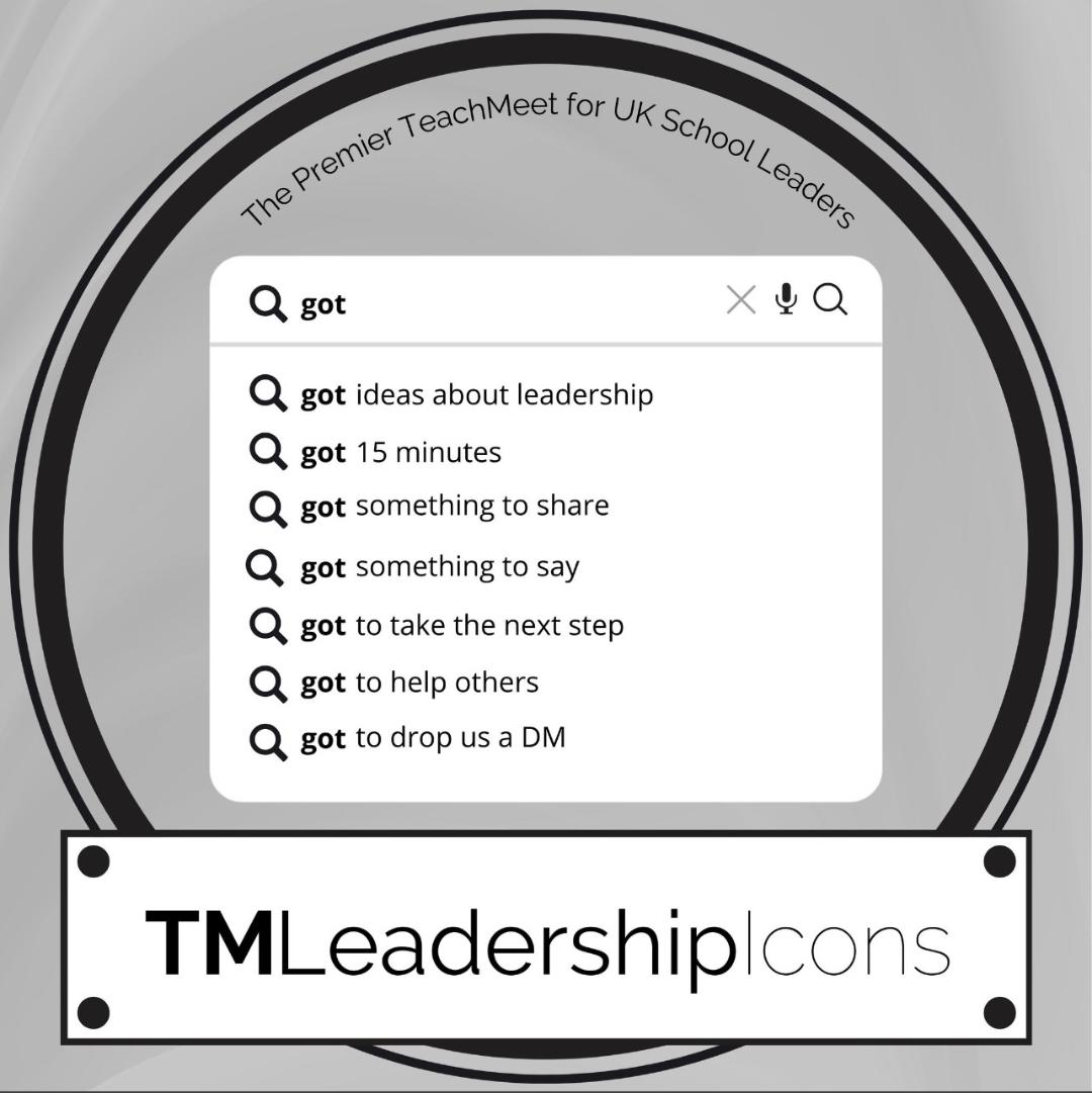 📣 We are so excited to be advertising for speakers for our VERY FIRST face to face TM Leadership Icons event on the 14th May 📣 

Could you be one of our Teach Meet speakers? We would love to hear from you  👉 forms.gle/EXjYufFK8WYbBh…

#Sltchat #ukedchat #schoolleadership