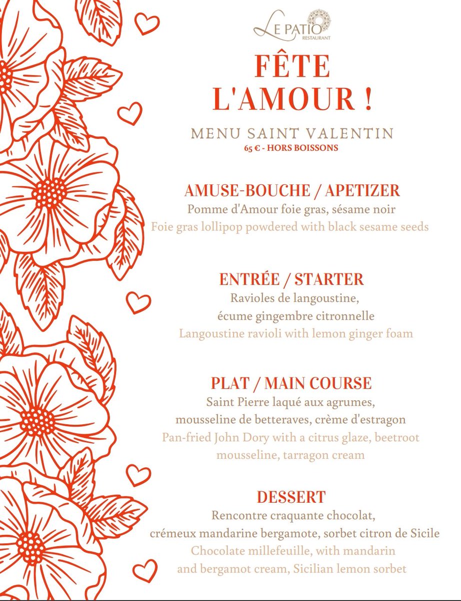 La Pérouse fête l'Amour ❣️ Du déjeuner du 12 au dîner du 14 février 2022,venez déguster notre savoureux menu #romantique 🌹 #SaintValentin #restaurantlepatio #hotellaperousenice