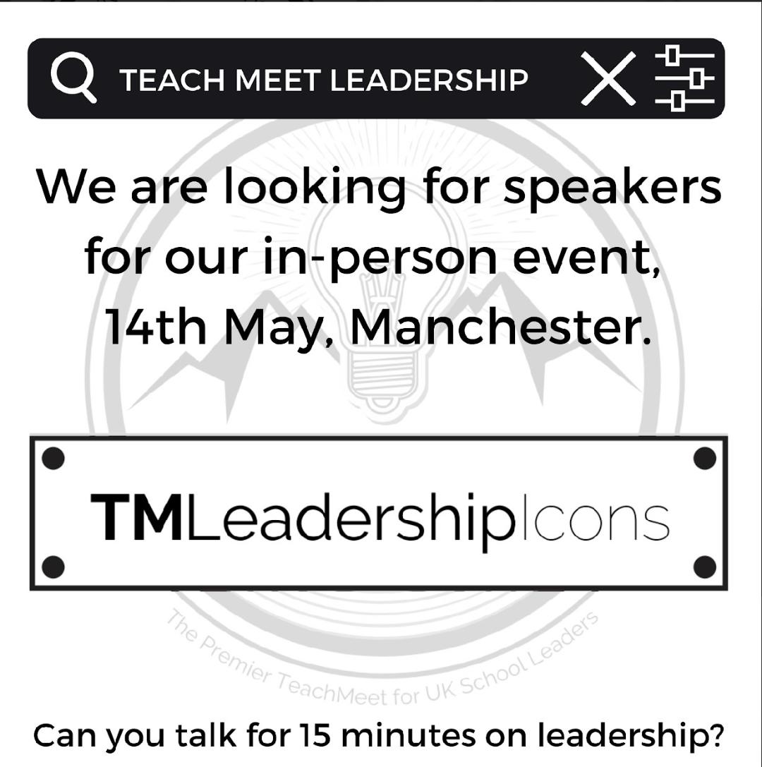 📣 🎉 Calling all education Leadership 📣 🎉

Could you be one of our Teach Meet speakers on the 14th May in Manchester? We would love to hear from you  👉 forms.gle/EXjYufFK8WYbBh…

#Sltchat #ukedchat #schoolleadership #edutwitter #teachertwitter #leadership