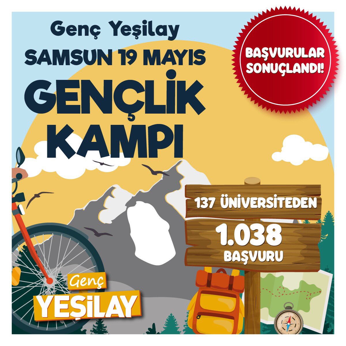 Yeşilay tarihi, bağımlılık ve kişisel gelişim eğitimleri, kültür, sanat ve sportif faaliyetler ile dopdolu geçecek Samsun 19 Mayıs Gençlik Kampı’na; 137 farklı üniversite 165 farklı bölümde okuyan 1.038 gencimizden başvuru aldık. İlgi gösteren tüm gençlerimize teşekkür ederiz.