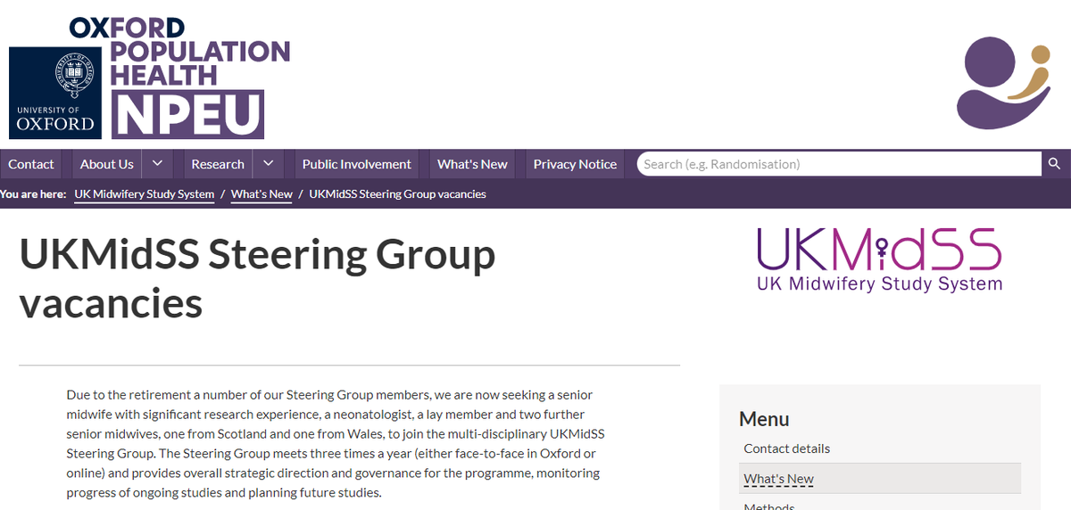 Are you a parent with an interest in getting involved in maternity care research? We're looking for a new parent/lay member for the <a href="/NPEU_UKMidSS/">UKMidSS</a> Steering Group, working with @Stroppybrunette and others. It's a great group, really friendly. Details here npeu.ox.ac.uk/ukmidss/news/2…