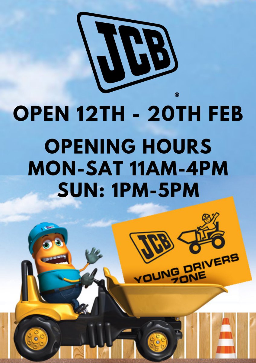 😁 🚜 The JCB's are rolling again! 🚜 😁

Our JCB Young Driver's Zone will open for mid-term from Tomorrow 12th February until Sunday 20th February.

The JCB's are at the ready and raring to go!