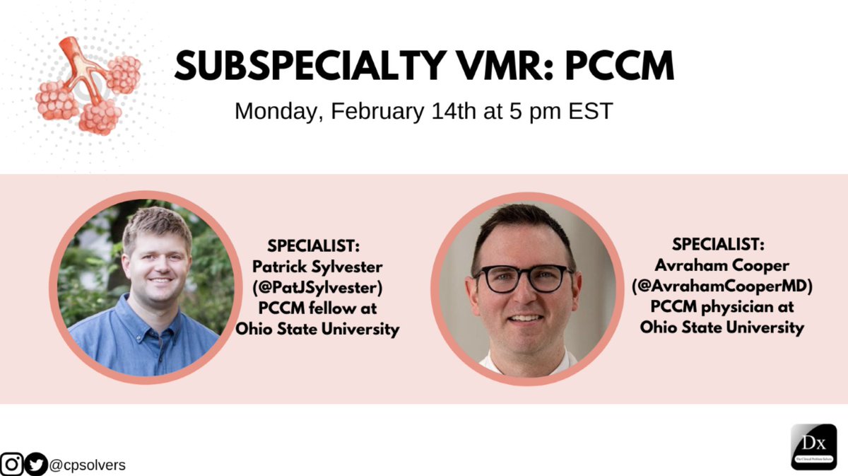 #MedTwitter, it's ~critical~ that you join us for this VMR! We’re pleased to bring you another Specialty VMR! This time, we will be discussing a Pulmonary Critical Care case with the experts @PatJSylvester & @AvrahamCooperMD See you on 2/14 at 5pm EST! bit.ly/31LWIKg