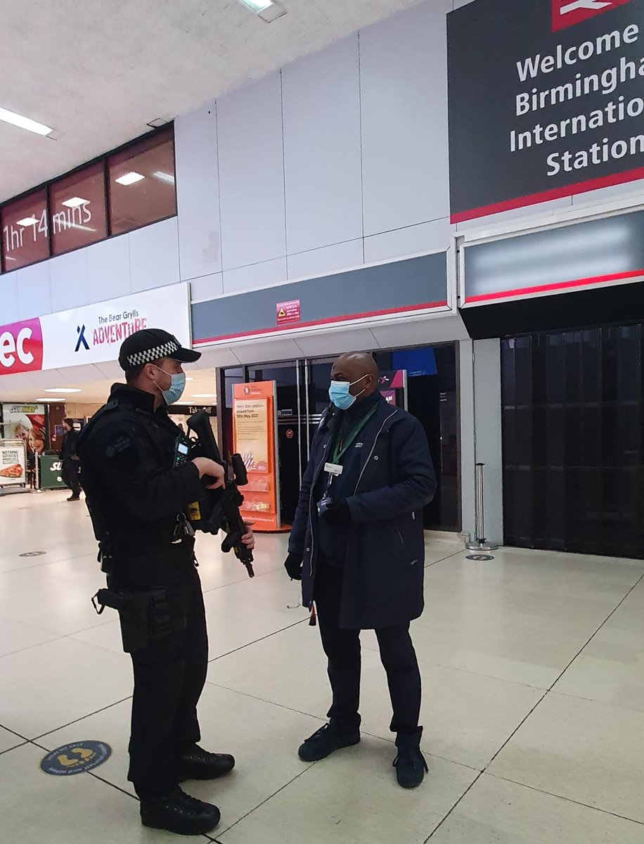 Our officers engaging with @AvantiWestCoast staff at Birmingham International station today. We are here to deter and reassure. Come and say hello if you see us. #armedpolice #police