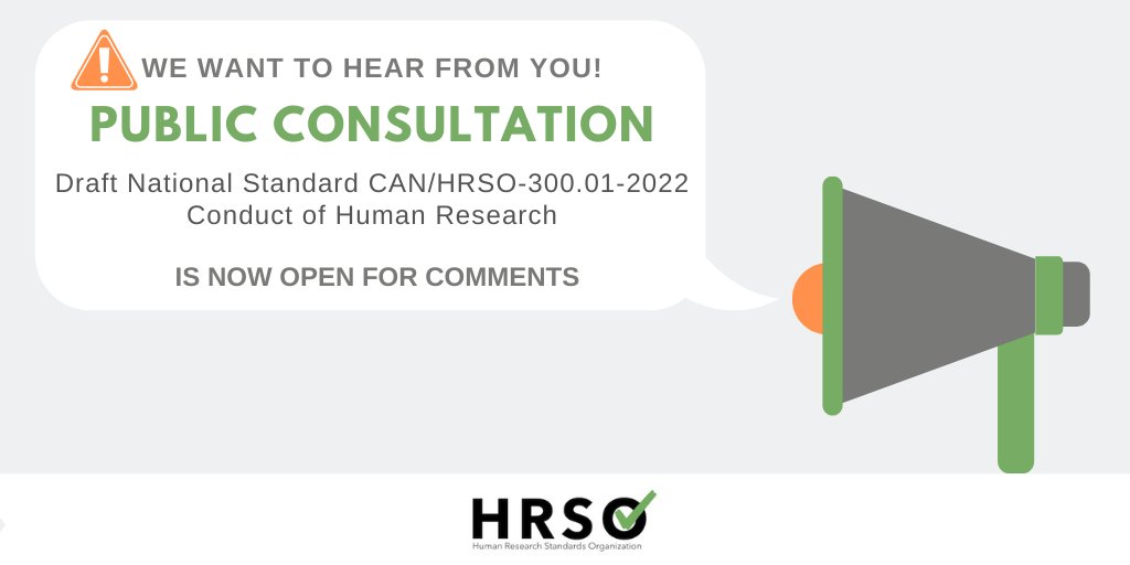 hrso_onrh's tweet image. The long-awaited National Standard of Canada, CAN/HRSO-300.01-2022 “Conduct of Human Research” is available for public consultation until April 12th. 👉 hrso-onrh.org/can-hrso-300-0…

Looking forward to your comments! #StandardsMatter #InnovateWithStandards #research