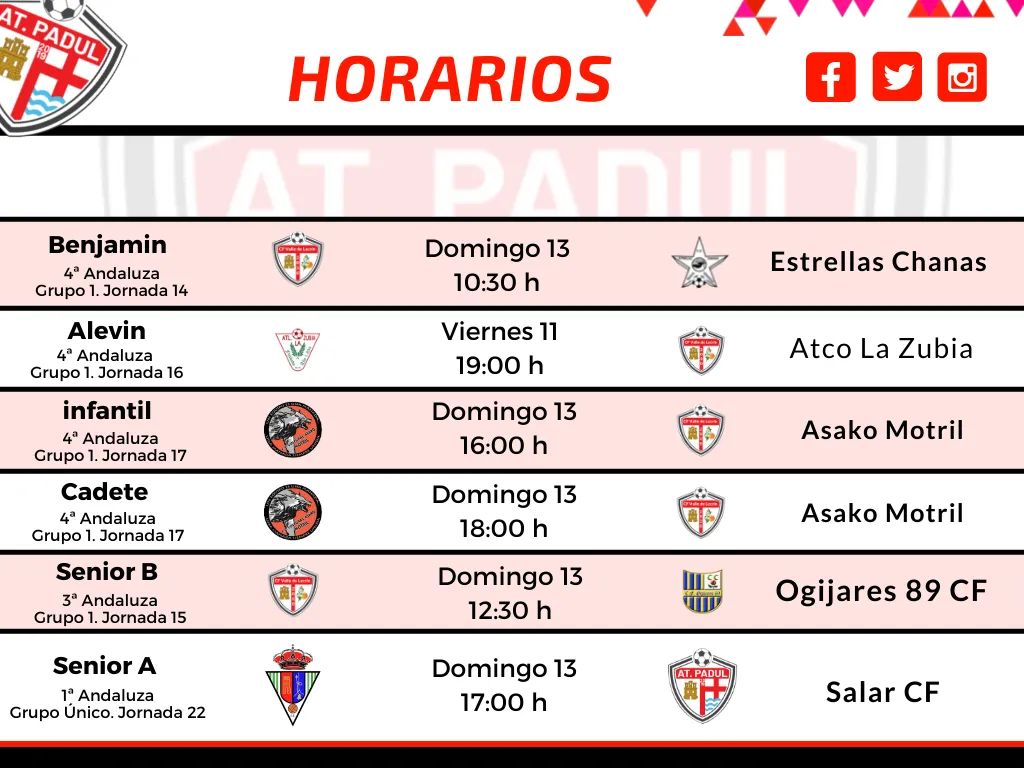 AtcoPadul's tweet photo. #Horarios #AtPadul #Granada
#ValledeLecrin #ElPadul #CFVL https://t.co/a1sng6wZ4O