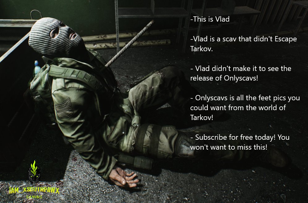 Iam_xSOUTHPAWx's tweet photo. The time has come! Today we launch OnlyScavs! 

Subscribe for FREE today!

https://t.co/dQ1crcRrhy 

See some behind the scenes tonight! https://t.co/HeU43xbbOA

#Onlyscavs #twitch #streamer #contentcreator #escapefromtarkov #allthelaughs #accountant #onlyfans https://t.co/XsBaZGTaAn